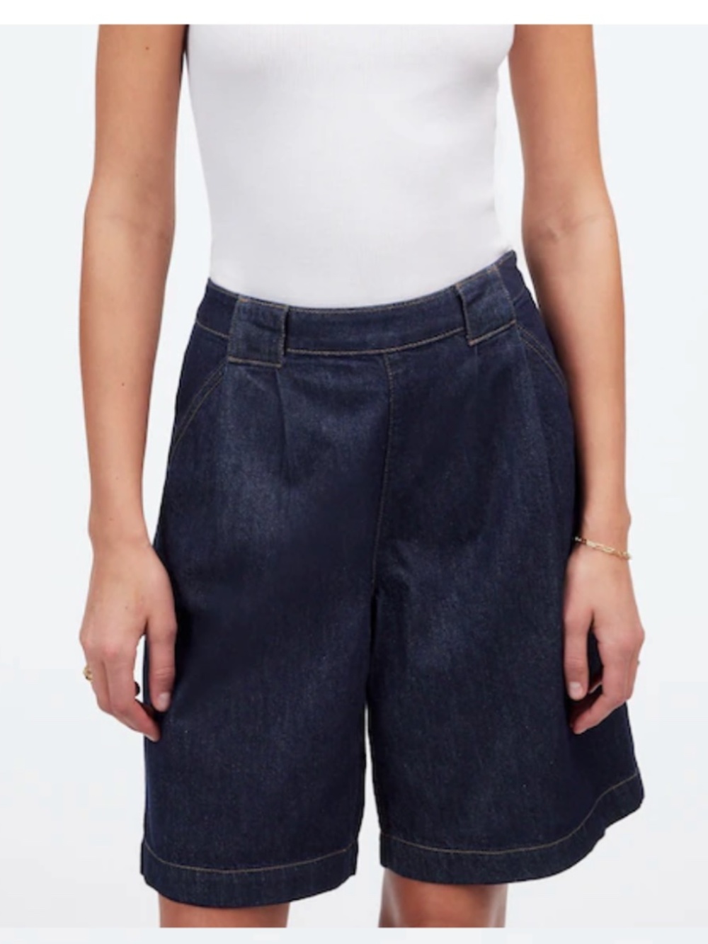 Madewell Pleated Denim Women Trouser Women Shorts - Essex Wash